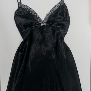 Vintage Y2K Apt. 9 Black Satin Chemise with Lace Detail coquette
